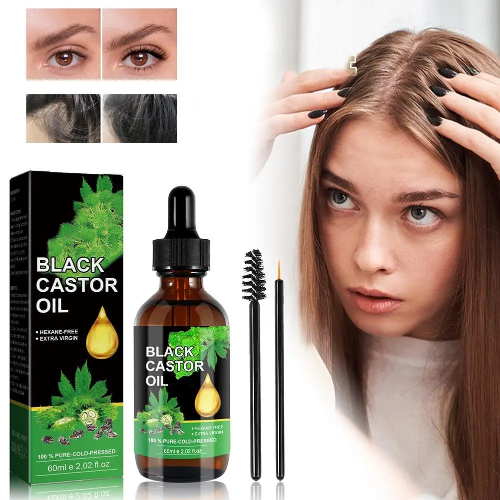 Lot d'huiles essentielles de ricin noir pour la repousse des cheveux, nourrit la peau, collecte dense du cuir chevelu, prévention de la perte de cheveux, massage