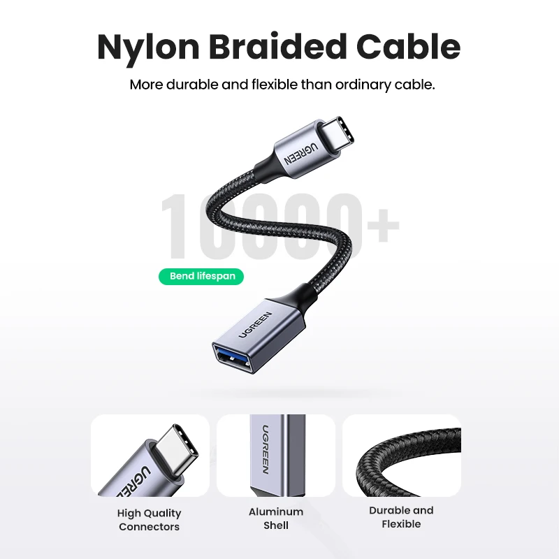 UGREEN USB C إلى USB 3.0 OTG محول نوع C OTG كابل البيانات للهاتف Oneplus آيفون 13 12 برو شاومي USB C إلى USB OTG كابل