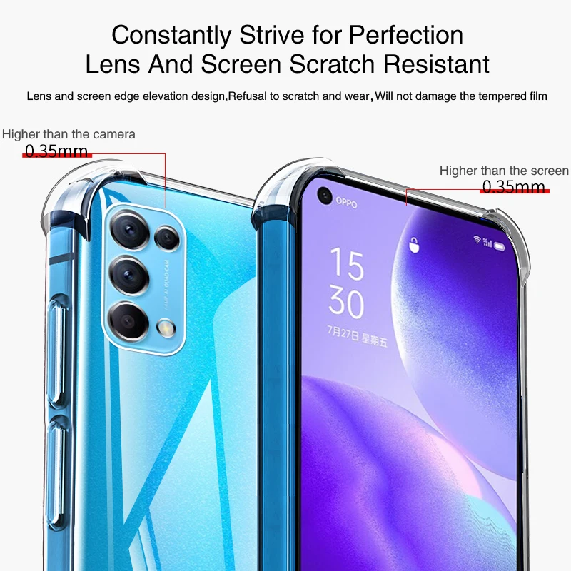 Airbag Shockproof Phone Case for OPPO Reno 5 Pro Plus 5K 5Z 5F Lite Soft Transparent Silicone Reno5 K Z F 5G 4G Thin Cover Funda