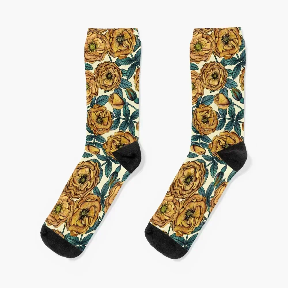 Golden-Yellow Roses - Vintage-Inspired Floral/Botanical Pattern Socks crazy colored valentine gift ideas Socks Women's Men's