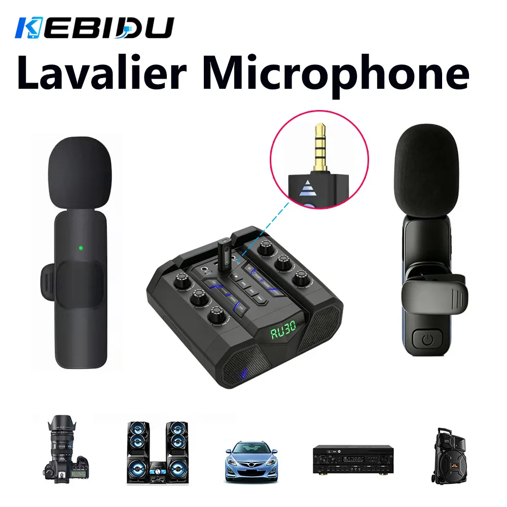 KEBIDU – Microphone Lavalier sans fil, micro à condensateur omnidirectionnel de 3.5mm, mégaphone pour caméra, haut-parleur, enregistrement, diffusion en direct