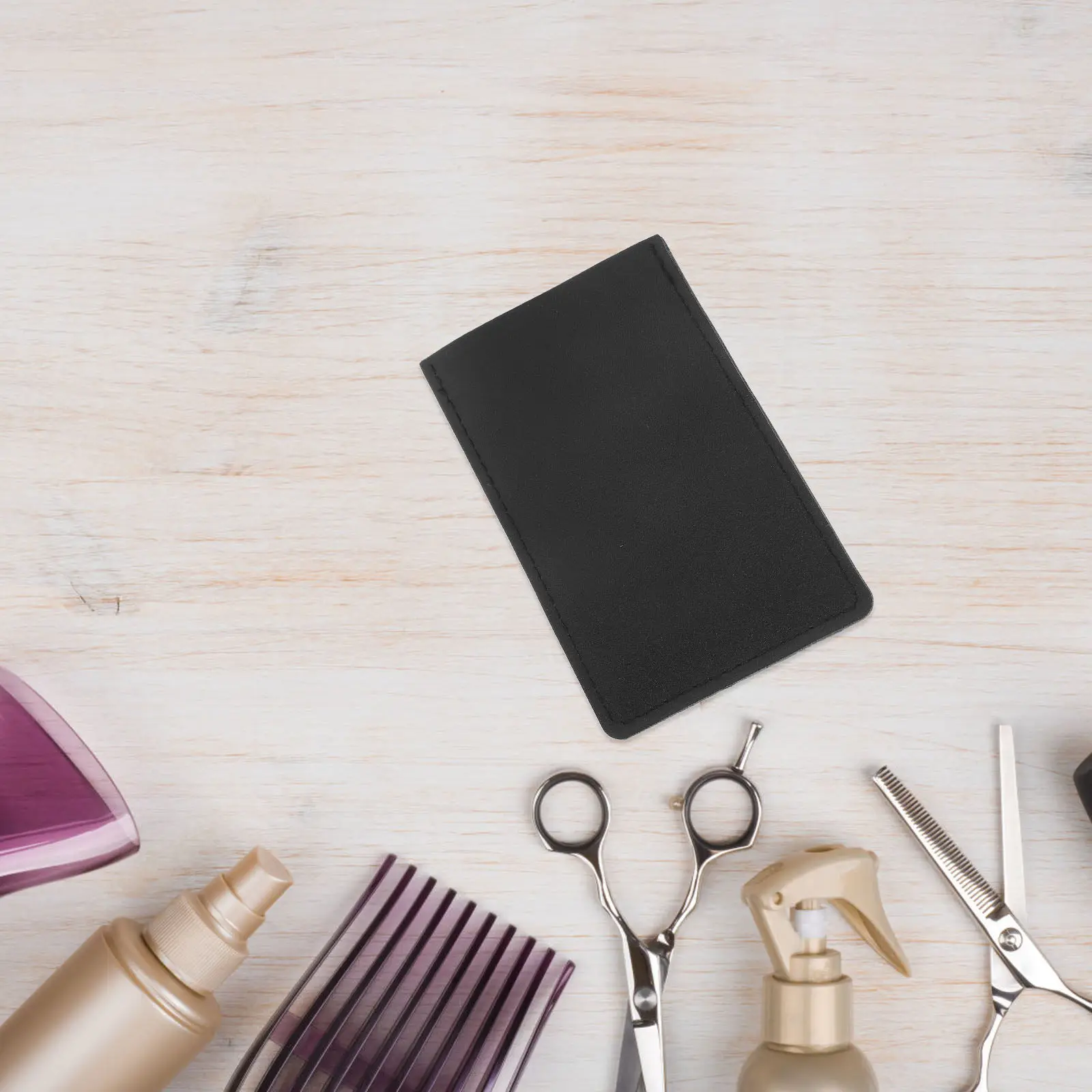 Peine plegable para barba con estuche de PU negro, cepillo de madera pequeño para el cabello, bolsa de viaje portátil, protector para peinar el bigote