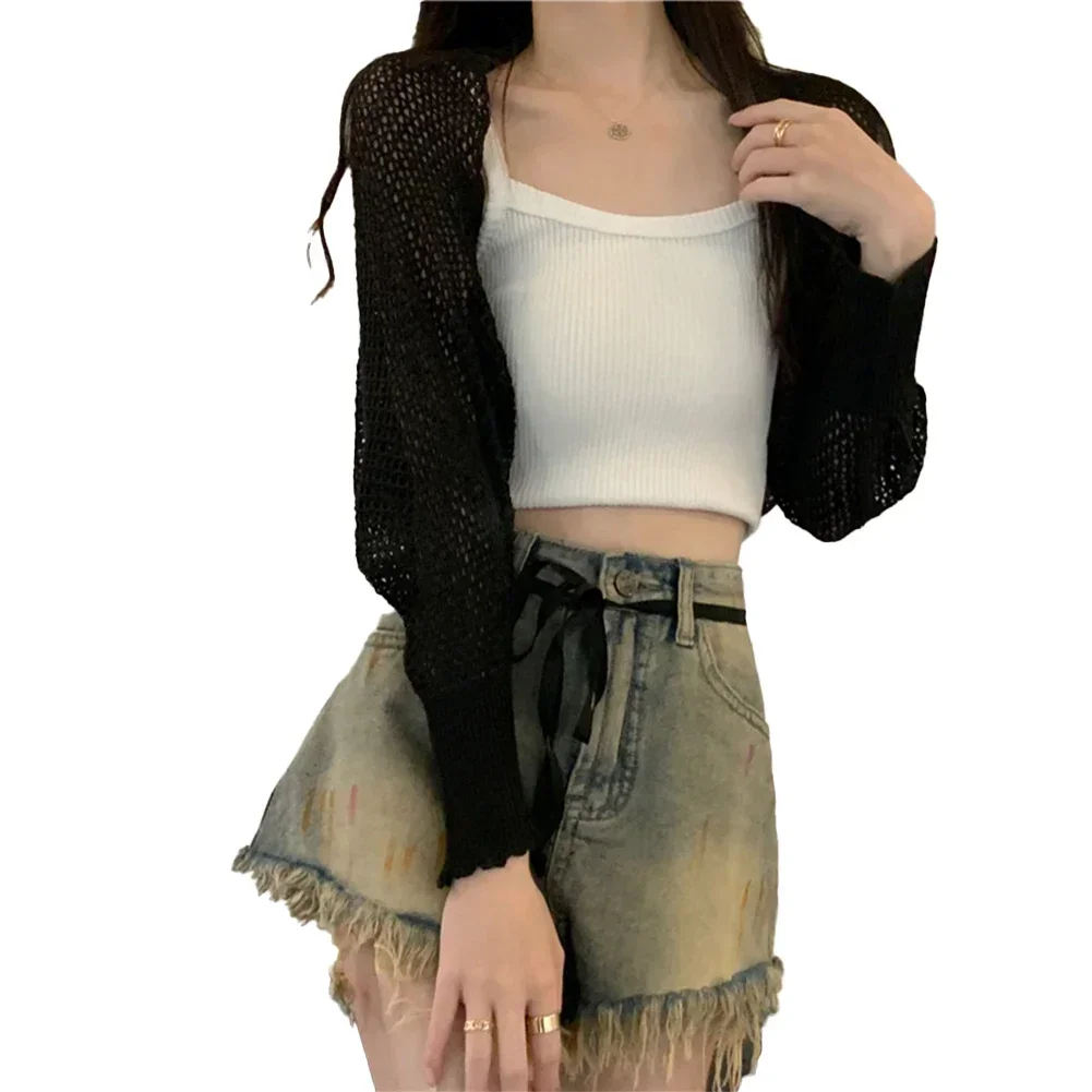 Women's Knitted Cardigan Long Sleeve Jacket Hollow Sweater Casual Top