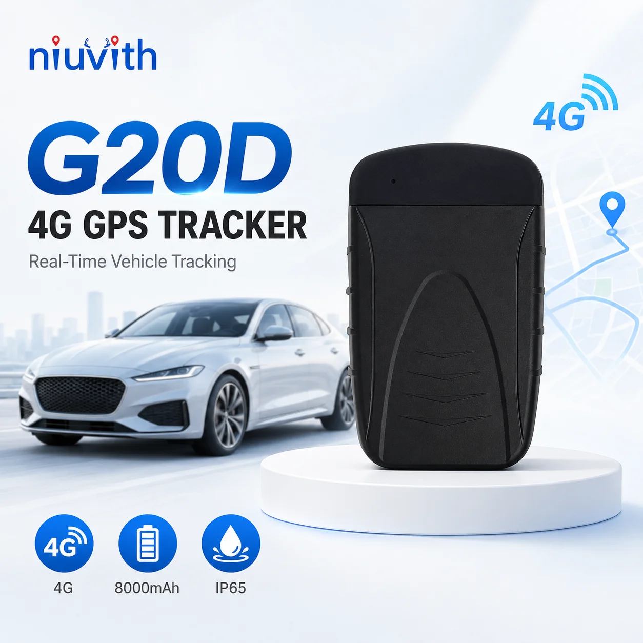 Niuvith G20D 4G GPS Tracker 8000mAh Długi czas czuwania Lokalizator pojazdów i samochodów Wodoodporność IP65 Alarm przeciwdziałający manipulacji Urządzenie śledzące w czasie rzeczywistym