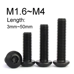 20~30PCS Black Hexagon Socket Round Head Bolts M1.6 M2 M2.5 M3 M4 alloy steels Hex Socket Screws