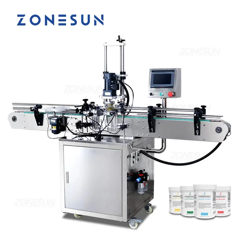 ZONESUN Capping Machine ZS-XG440D Automatic Chili Sauce Glass Tightening Bottle Honey Jar Cap Twist Screwing