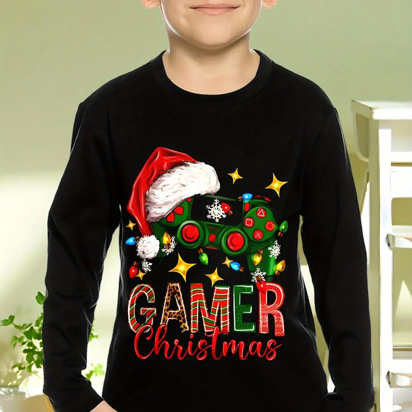 Children\'s Clothing Boys Tshirt Long Sleeve Santa Claus Print Children Spring Fall Clothes Stylish Christmas Party Girl Clothes