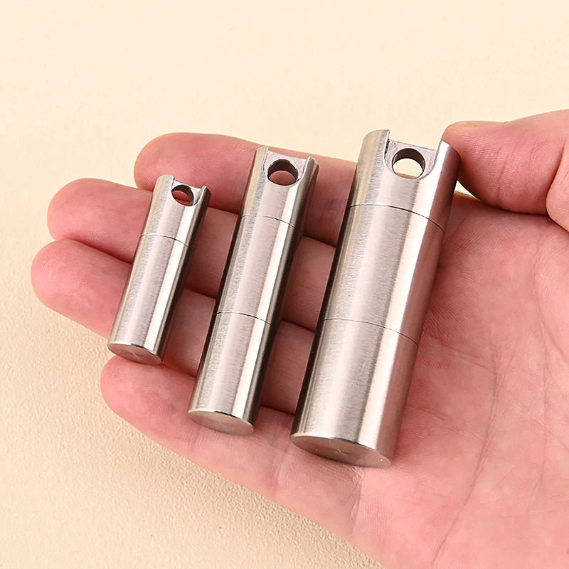 Stainless Steel Sealed Capsule Waterproof Pill Box Camping Firstaid Pendant Travel Outdoor Portable Pill Case Medicine Bottle