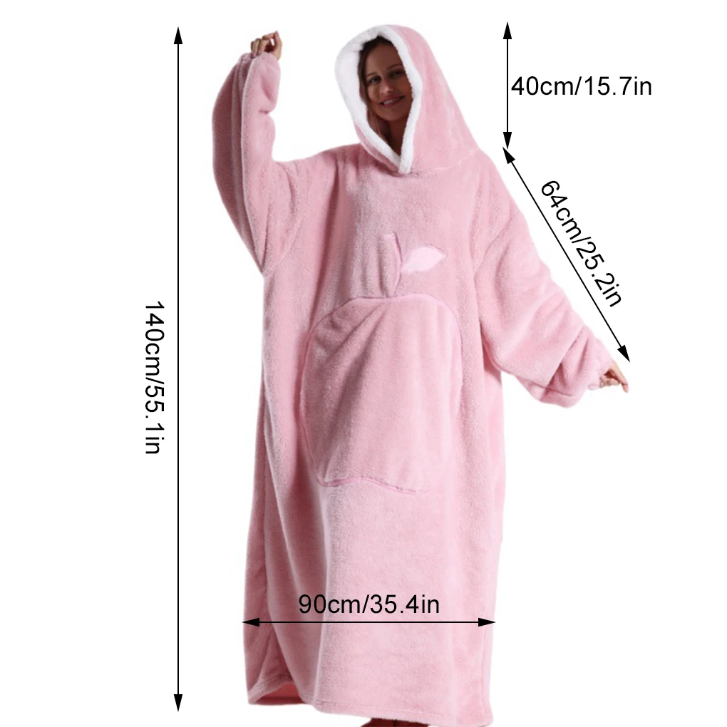 Super Long Flannel Blanket Pyjamas with Sleeves Winter Hoodies Sweatshirt Women Men Pullover Fleece Giant Oversized