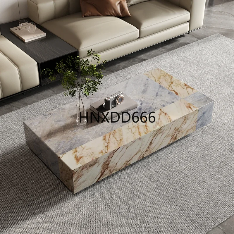 Pure Natural Marble Coffee Table TV Cabinet Color Matching Artistic Fashion Italian Style