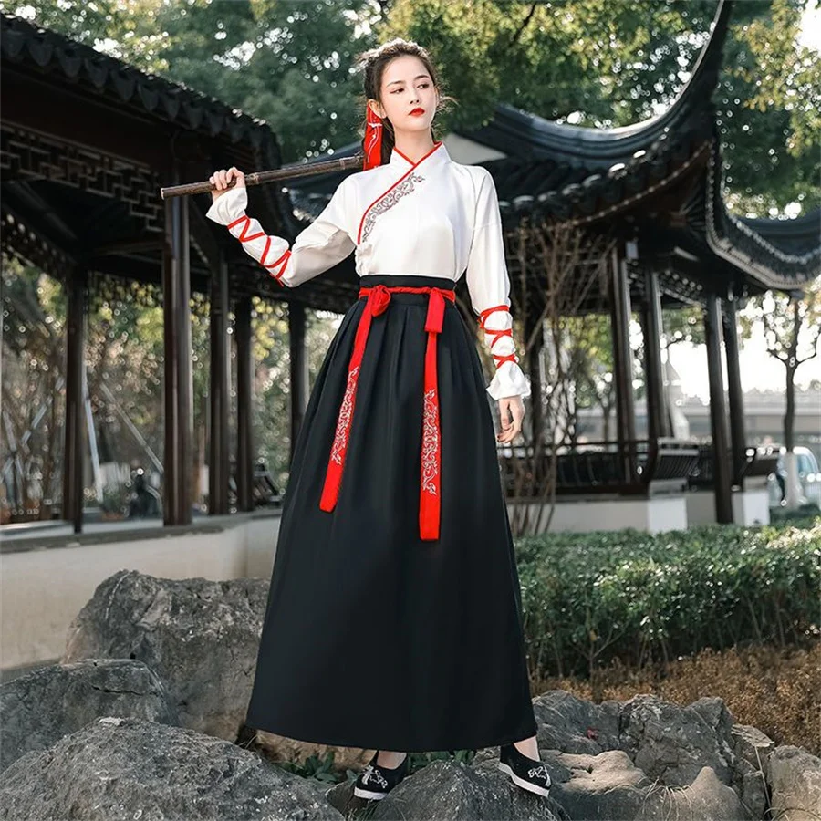 Hanfu Vrouwen Top Rok 2-delige set Mannen Vintage Etnische Mode Cosplay Elegante Traditionele Chinese Kleding Ridderlijke Stijl Pak