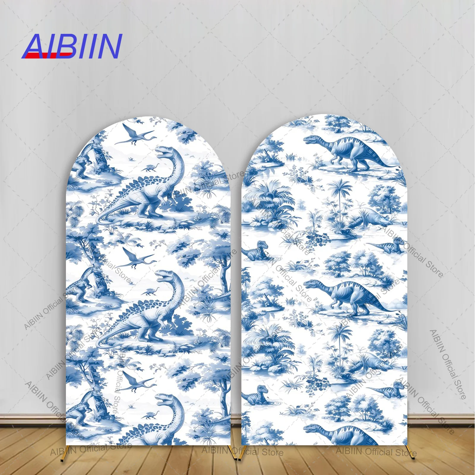 Blue/Pink Retro Toile Dinosaur Birthday Arch Backdrop Cover Forest Dino Bridal Shower Boy/Girl Cake Party Decor Background