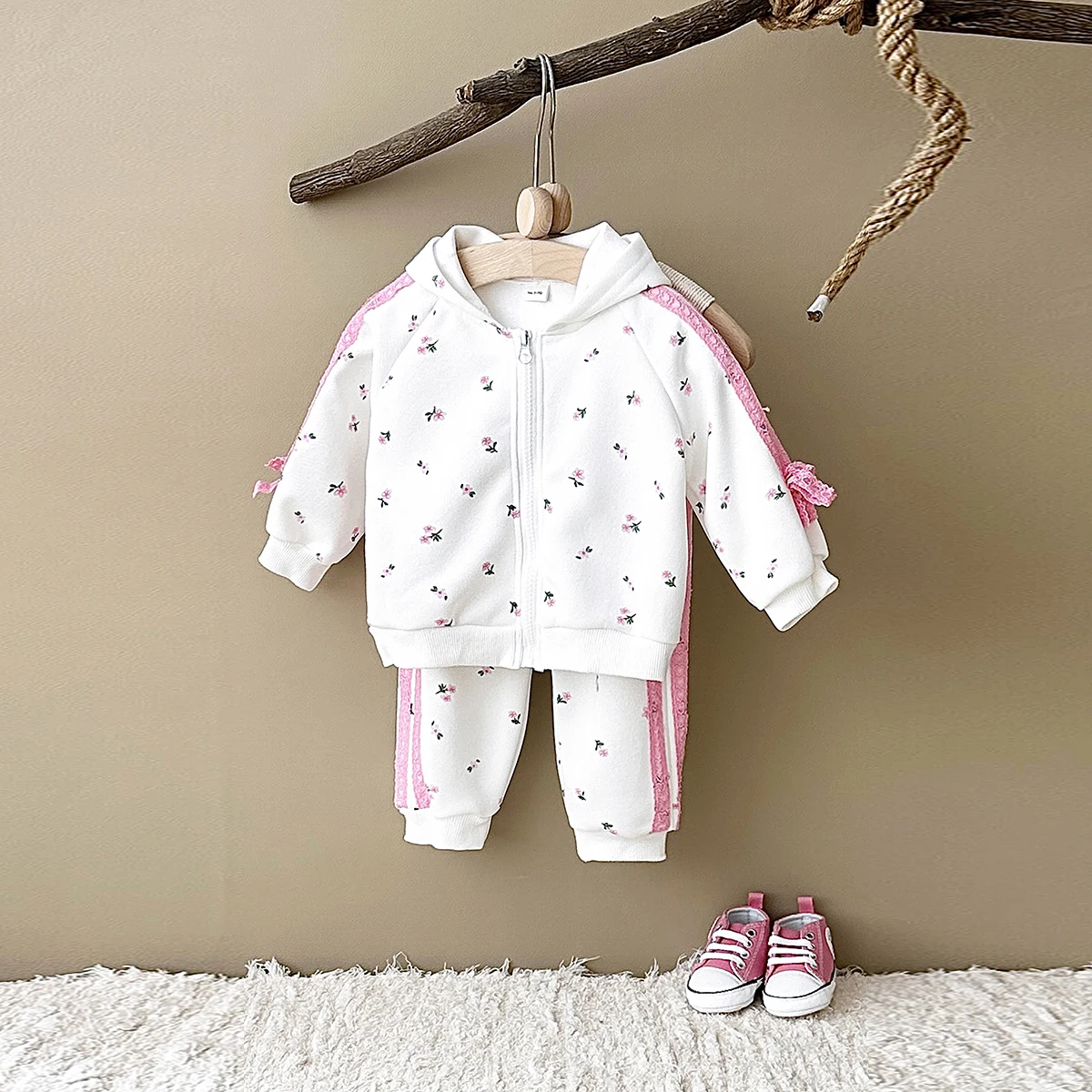 0-3Y Newborn Baby Sets Infant Girls Clothes Bow Cute Hoodie Little Flowers Pants Stylish Thick Kids Sweatshirt 2Pcs Toddler Suit