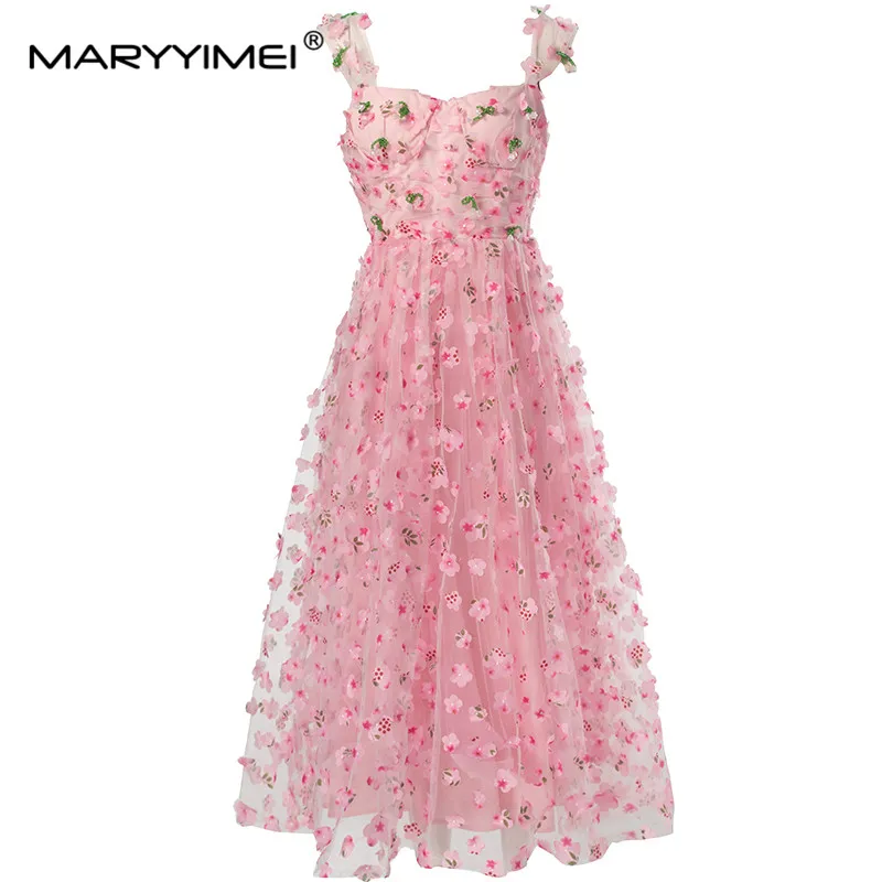 

MARYYIMEI Summer Women's Dress Square-Neck Sexy Spaghetti Strap Backless Beading High Waiste Patch Designs Party Dresses