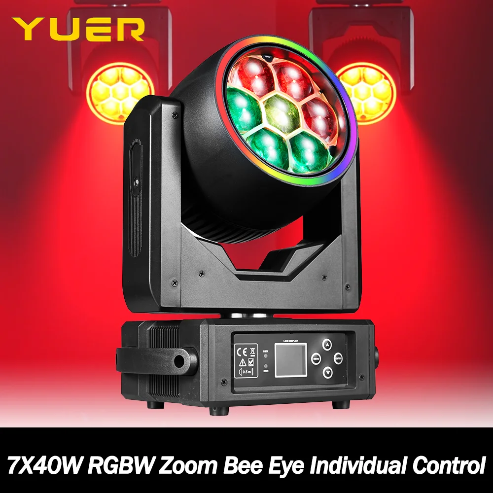 

7X40W LED RGBW Zoom Bee Eye Individual control Moving head light with ring wash flash effect DMX512 for DJ Disco party wedding