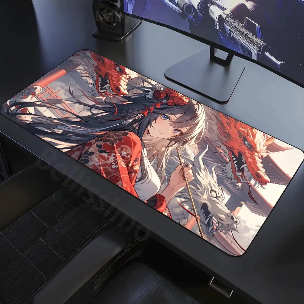 Red dragon cute girls large mouse pad 600x1200mm computer game player quality large laptop desk pad non-slip office keyboard pad