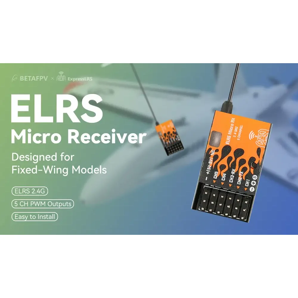 BETAFPV ELRS 마이크로 리시버 RC 2.4G 5채널 PWM/CRSF 5V~9V 출력 장거리 고정익 헬리콥터 선박 모델 자동차 DIY용 썸네일 2
