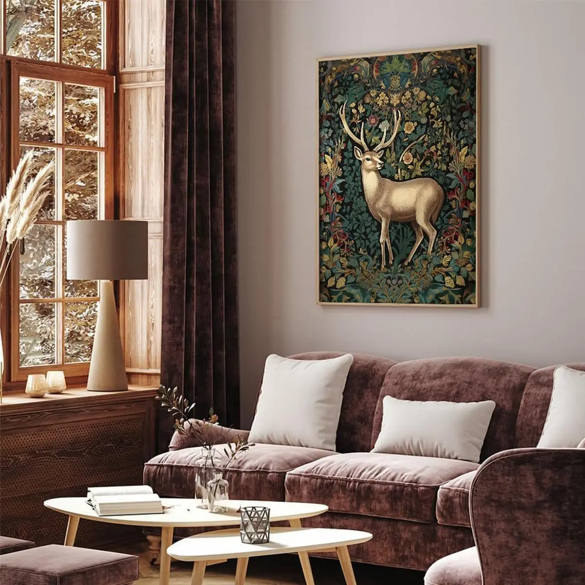 Animal poster fox rabbit sika deer three-piece decorative living room bedroom canvas painting