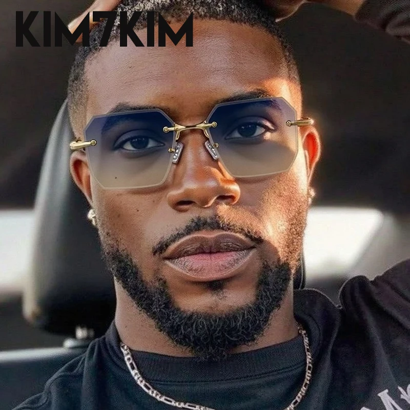 

Square Rimless Punk Sunglasses Men 2025 Luxury Brand Polygon Frameless Sun Glasses For Male Steampunk Driving Eyewear Shades