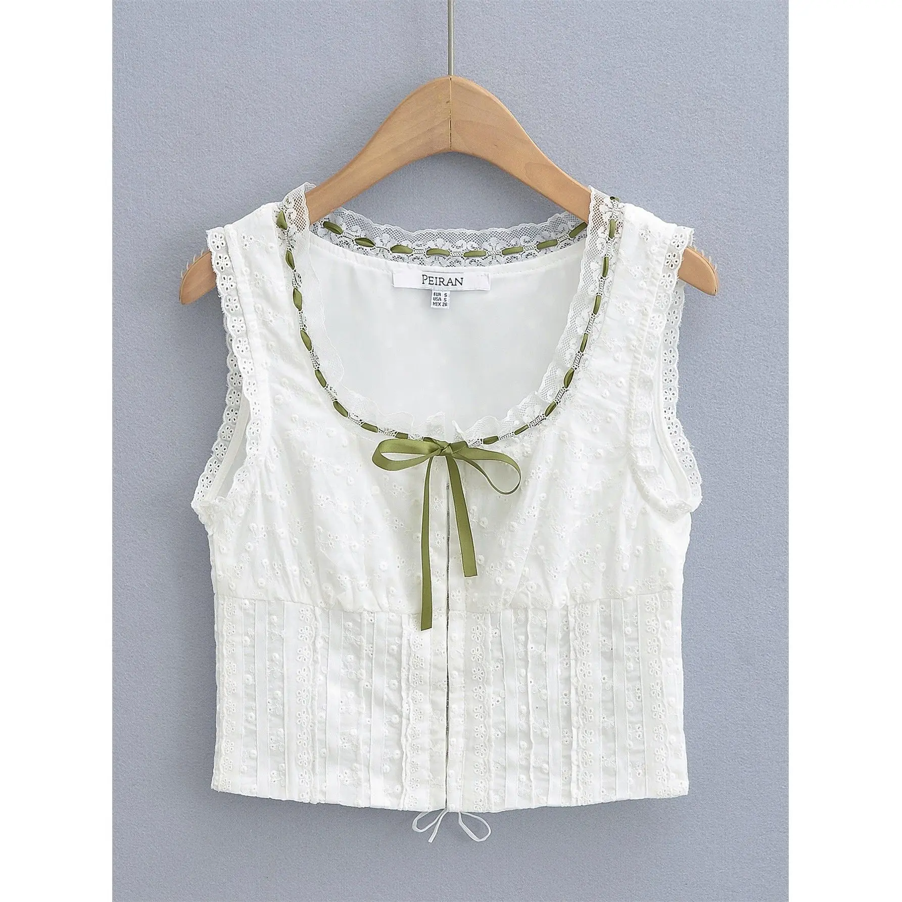 Top Cropped Sem Mangas com Cinto e Detalhes em Renda Retro para Mulheres, Novo Estilo de Primavera, Ajuste Slim, Csa Curta...