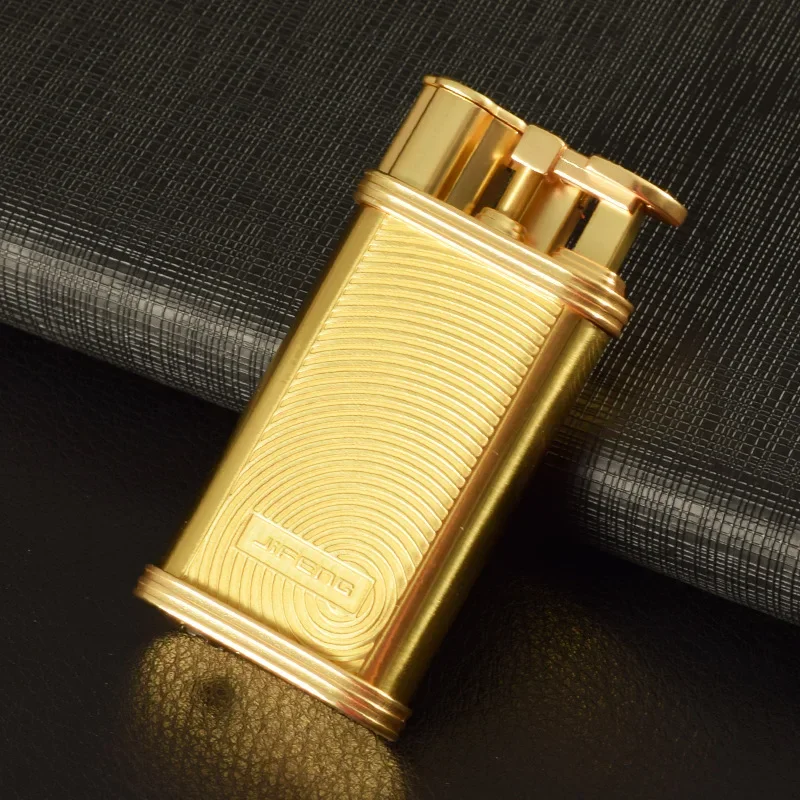 Vintage JIFENG series Brass Antique silver butane inflatable gas lighter men‘s nostalgic Collect gift