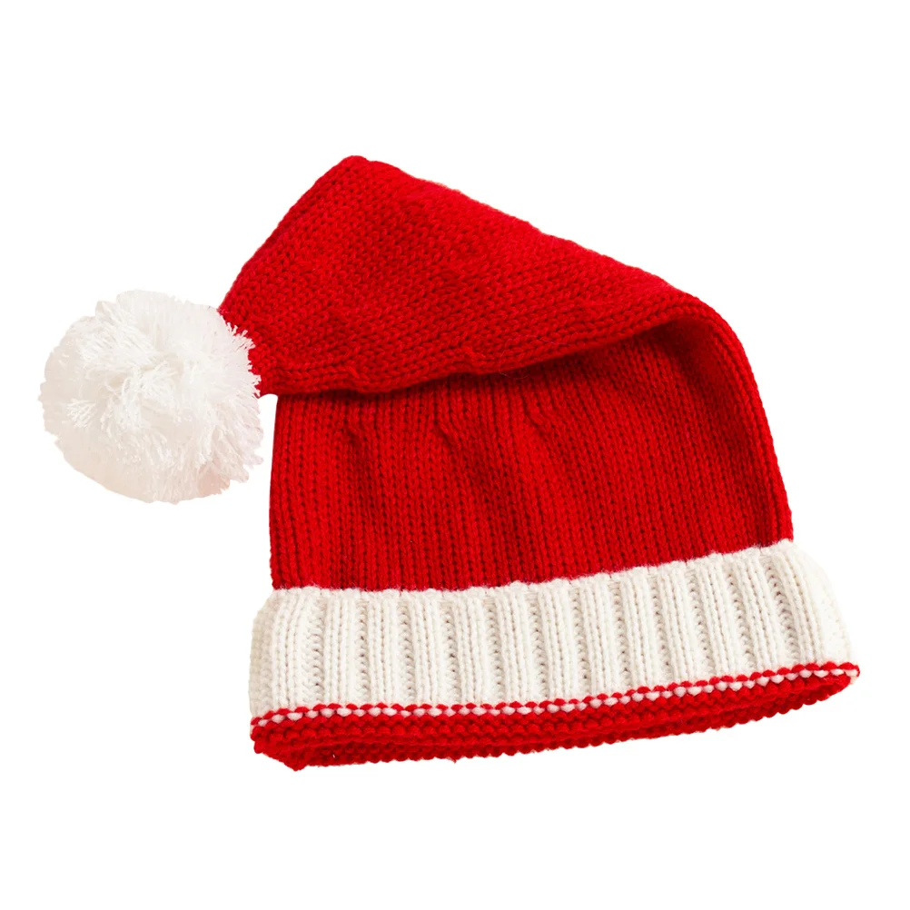 

Christmas Knitted Hat Santa Wool Cap for Holiday Party Winter Warm Beanie Xmas Gift Red and White Pom Pom Style