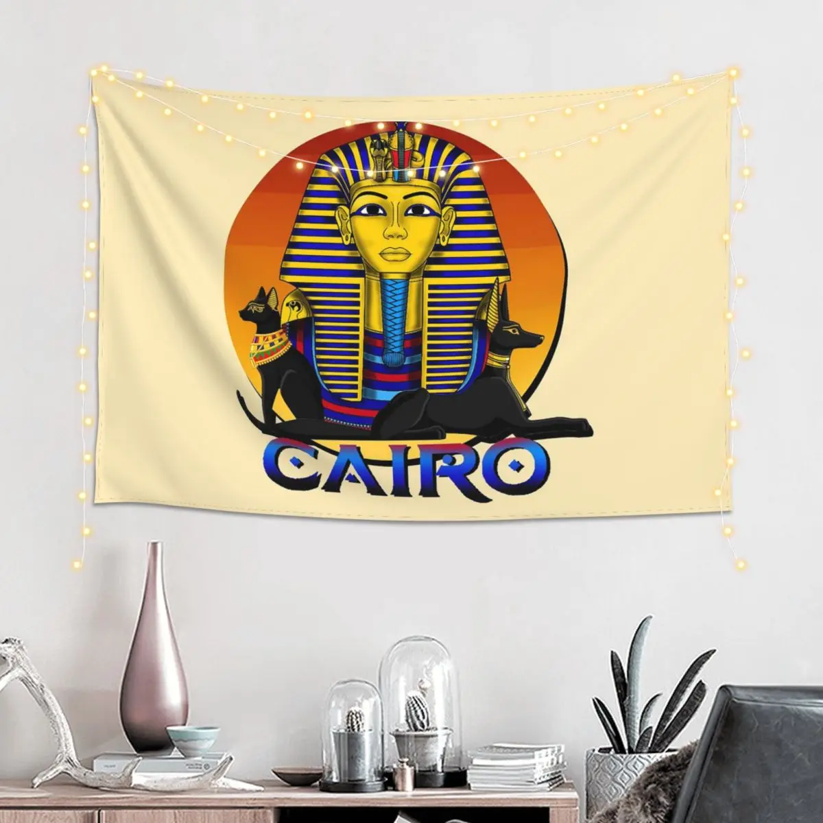 Ancient Gold Pharaoh Egypt King Tut Egyptian Hieroglyphic Tapestry Hippie Wall Hanging Aesthetic Home Decoration Tapestries
