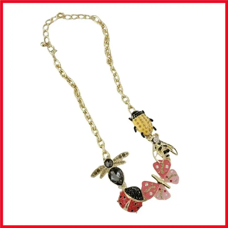 

F3MF Adjustable Length Neckchain Colorful Enamel Insect Pendant Jewelry Unique Statement Necklace Accessory for Women Girls