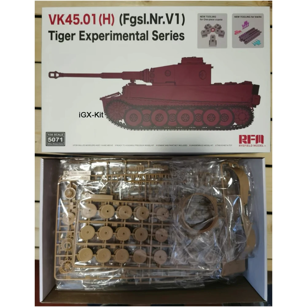 Rye Field 5071 1:35 Scale VK45 01(H) (Fgsl Nr V1) Tiger Experimental Series Tank Vehicle Plastic Assembly Model Building Kit
