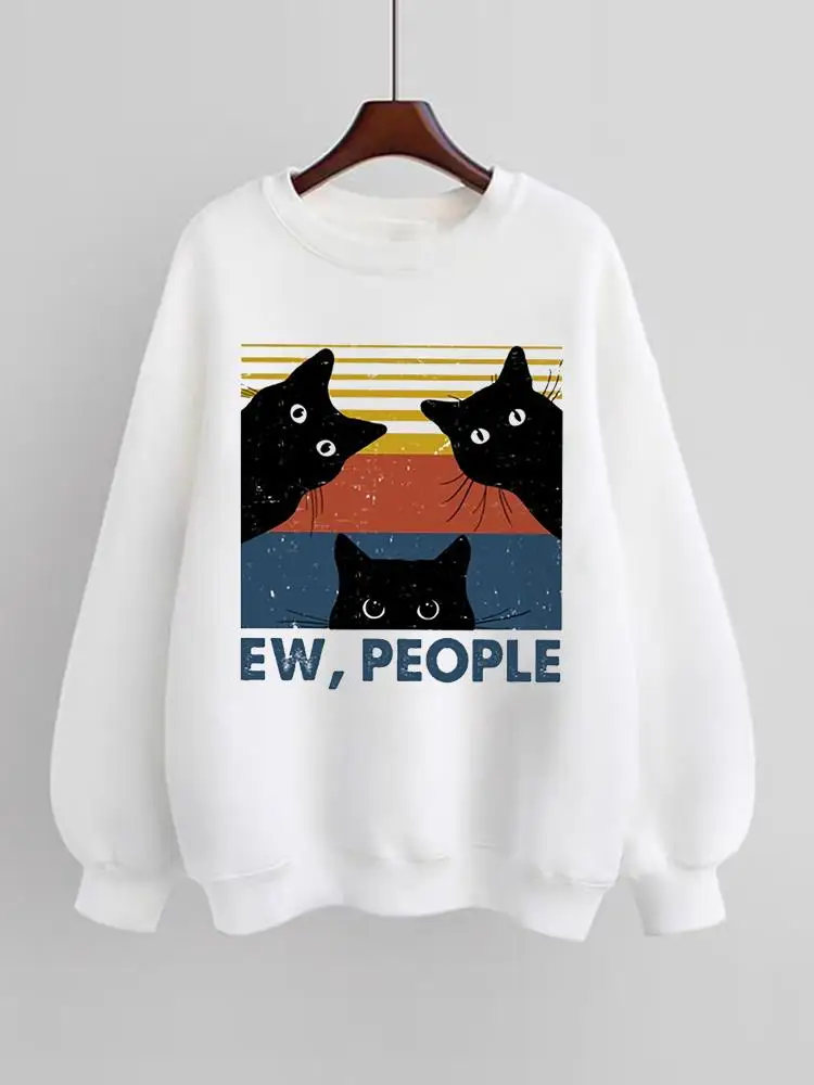 

Women Fleece Female Fashion Pullovers Print Cat Cartoon Trend Sweet 90s Long Sleeve Clothes Clothing Graphic Sweatshirts