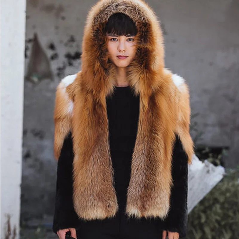 2026 Men Faux Fur Fox Coats Short Jackets Hooded Coat Thick Punk Streetwear Jacket Casual Regular Work Outerwear Autumn Winter