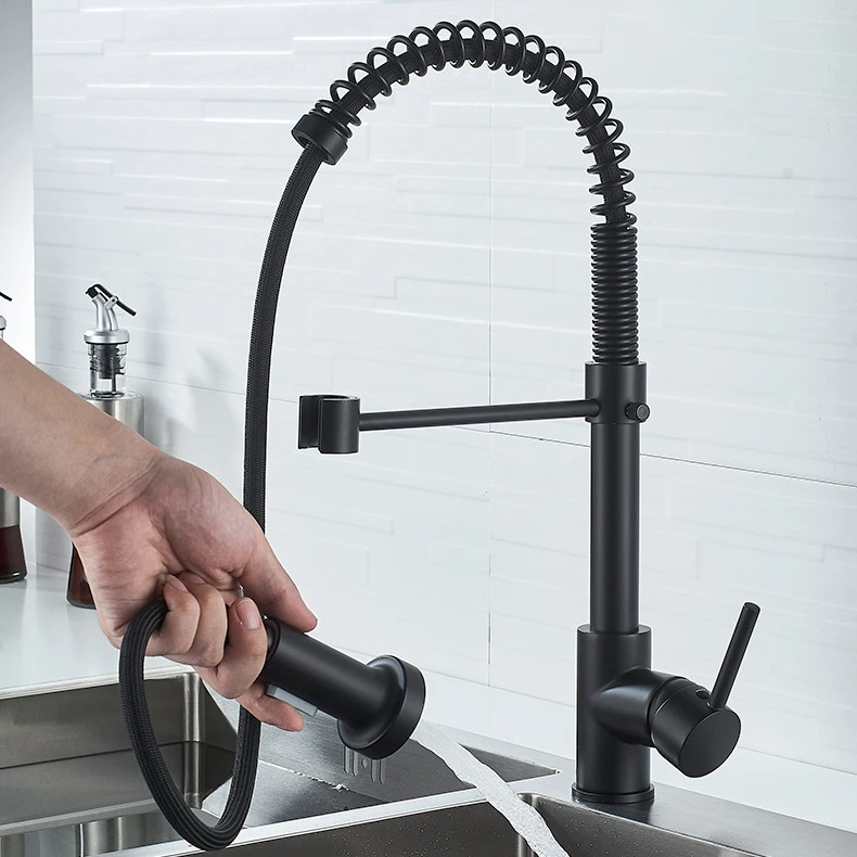 Black Touch Spring Kitchen Mixer Faucets Quality Brass Hot Cold Pull Out Kitchen Mixer Taps Smart Sensor Touch Kitchen Faucet