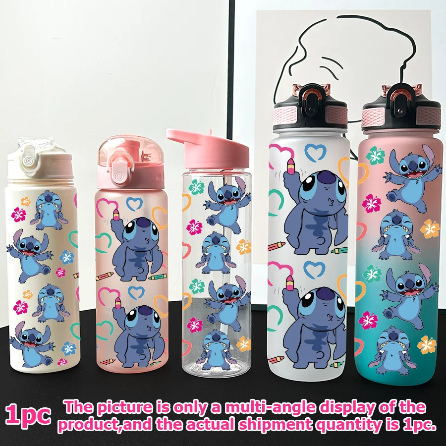 

1 шт., мультистильная пластиковая бутылка для воды Disney Stitch Love Pattern, 23-32 унции, портативная спортивная чашка, подарок на день рождения, школьная чашка