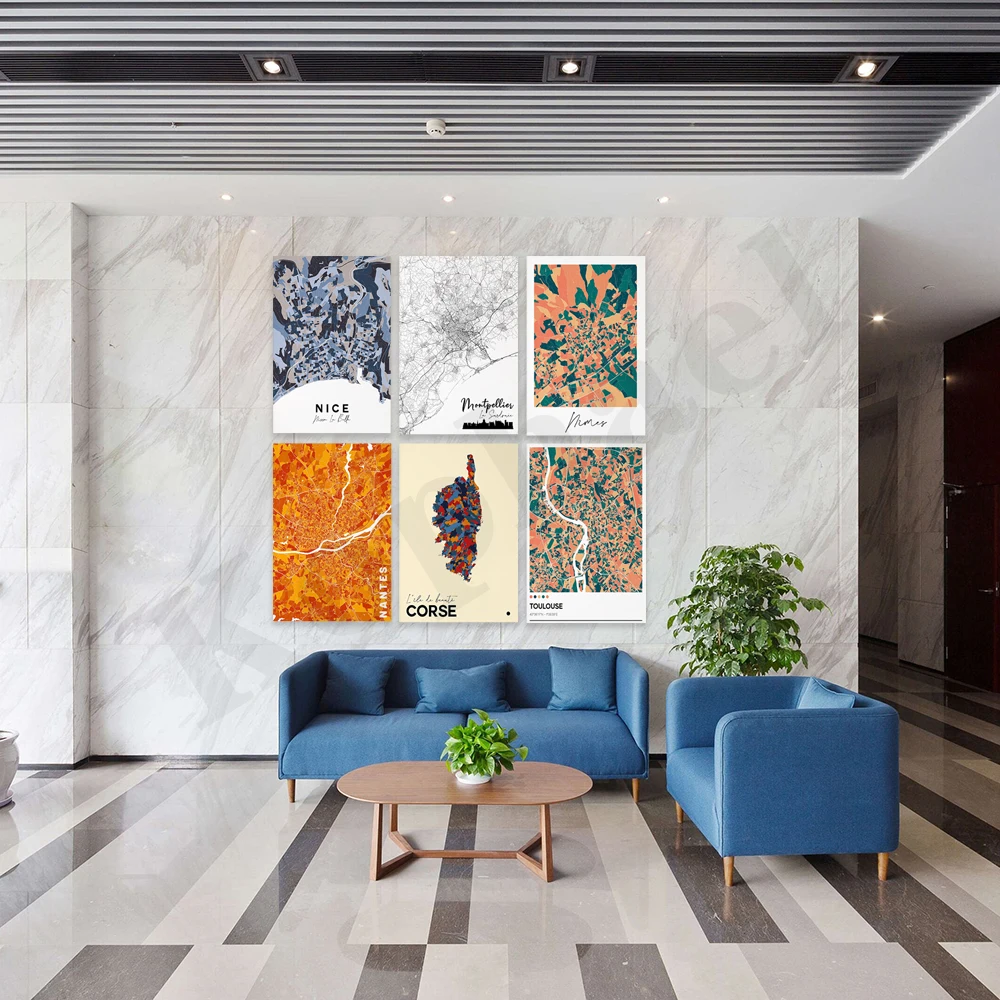 Corcy city Toulouse Lille Nantes Biarritz Nimes Montpellier Nice. Mapa de la ciudad de Francia. Póster artístico para decoración de pared del hogar