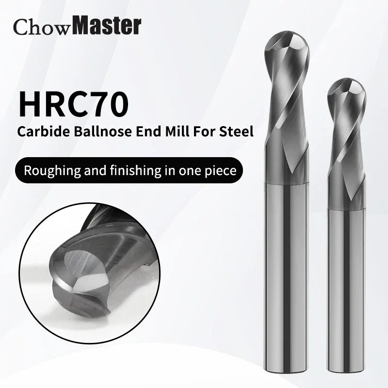 Chowmaster HRC70 A39 Ball Nose Carbide End Mill 2 Flute Coated Tungsten Steel 50mm 75mm 100mm 150mm for Steel Titanium Alloy