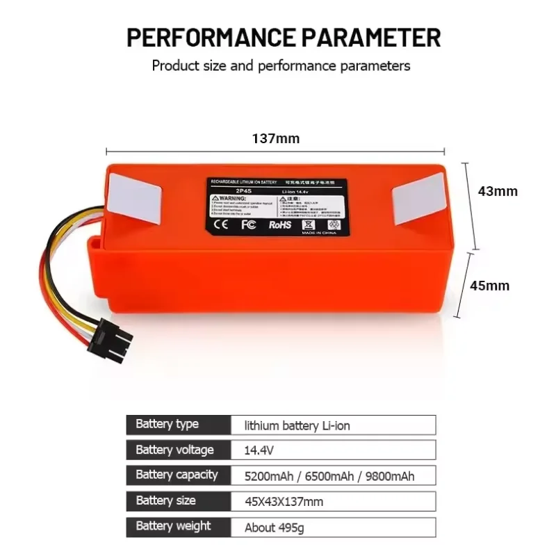 2025 12800mAh Li-ion BRR-1P4S-2600D Battery For Xiaomi Roborock e352-00 / s502-00 / Sweep One / Xiaowa C10 E20 E35 Robot Vacuum