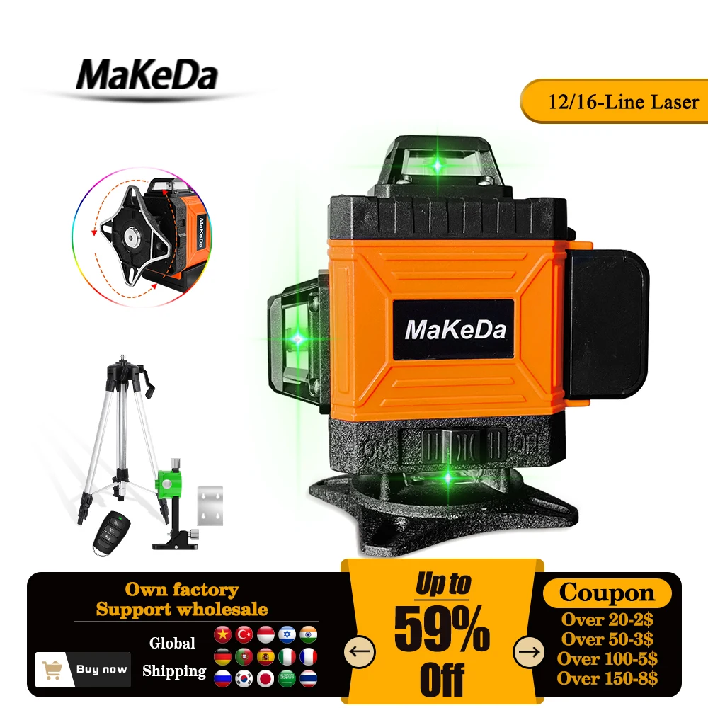 

12/16 Lines Laser Level Self-Leveling 360 Horizontal And Vertical Cross Green Beam Laser Level with 360 Degrees Rotating Base