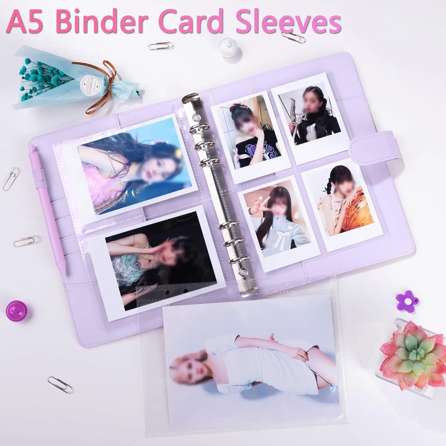 A5 6 Ring Kpop Photocard Binder Card Collector with  Card Pages Photocard Holder Album Sheets Sleeve Protectors for Organizing