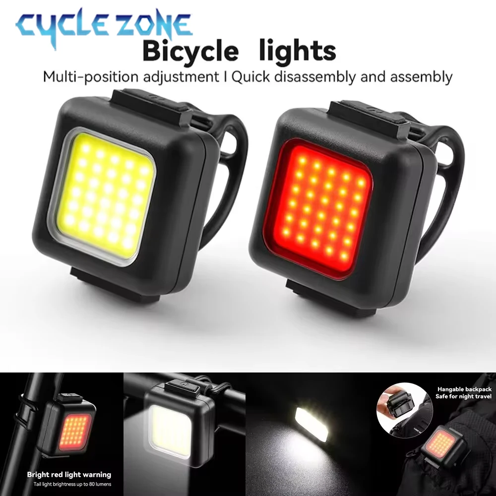 Bicycle Front Rear Light Mini LED Rechargeable COB Bike Headlight Taillight Waterproof Easy to Install Cycling Accessories