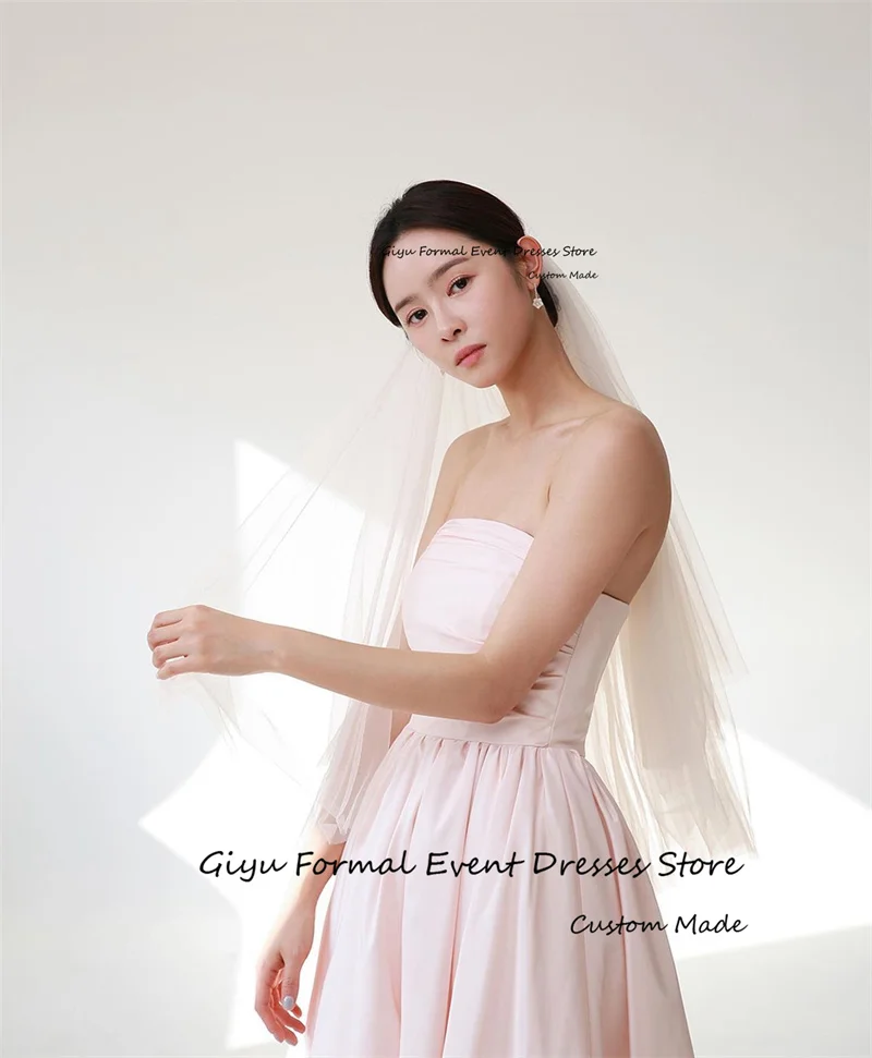 Giyu einfach erröten rosa Taft Abendkleider Korea Hochzeit Fotoshooting träger los boden langes Kleid Korsett zurück angepasst