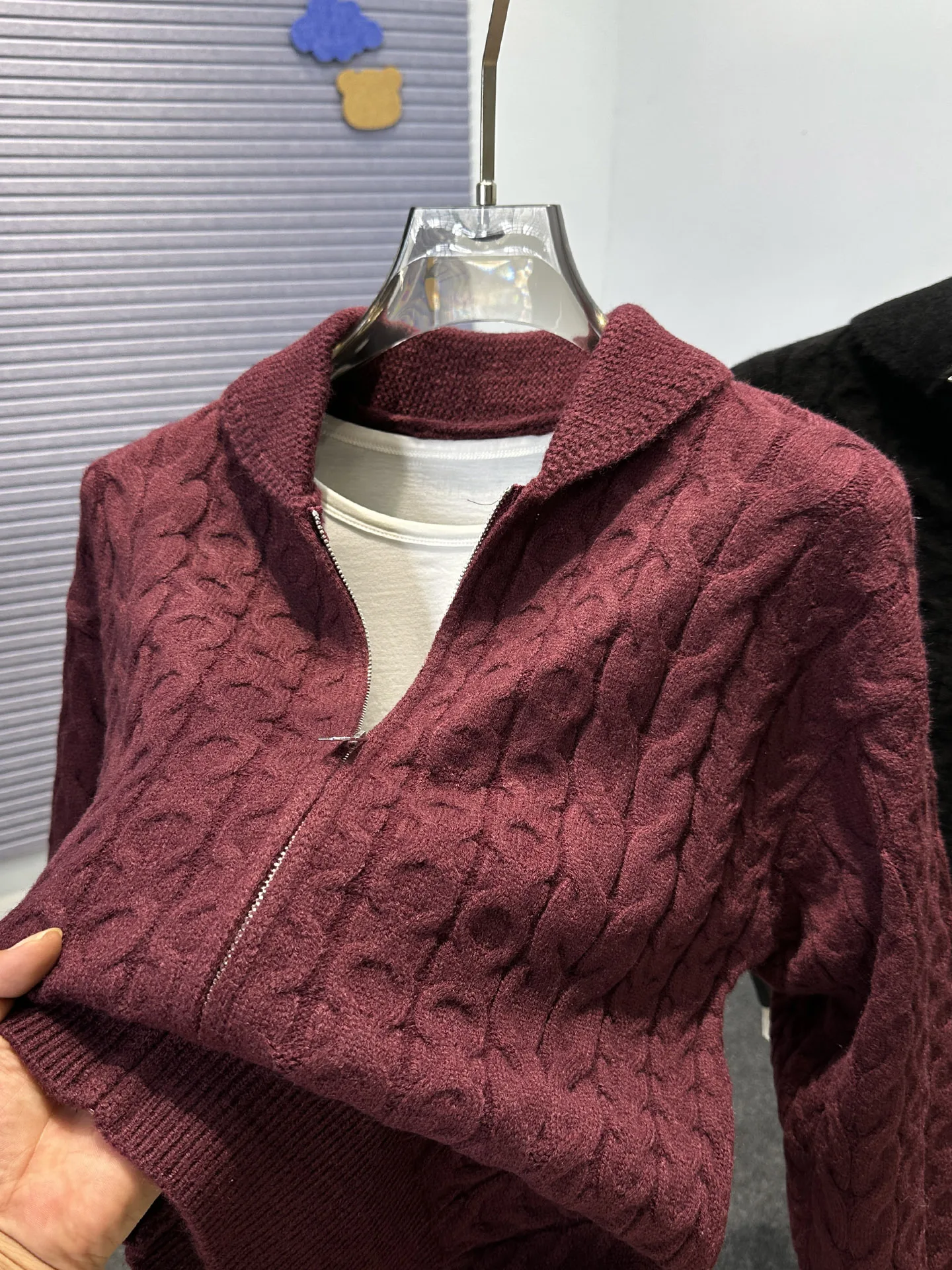 

Мужской кардиган свободного кроя на молнии, модный, с длинным рукавом, однотонный, с воротником на молнии, с узором «косы»