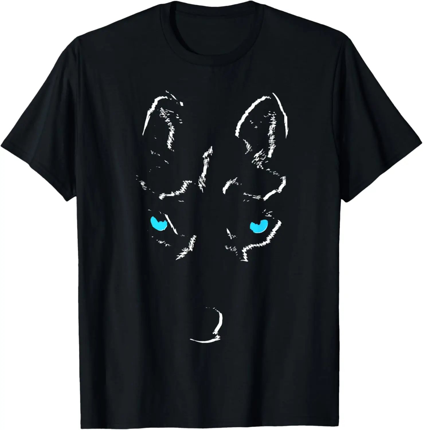 

Wolf Face Graphic Tee Men Glowing Blue Eyes Minimalist Dog Lover Short Sleeve T-Shirt