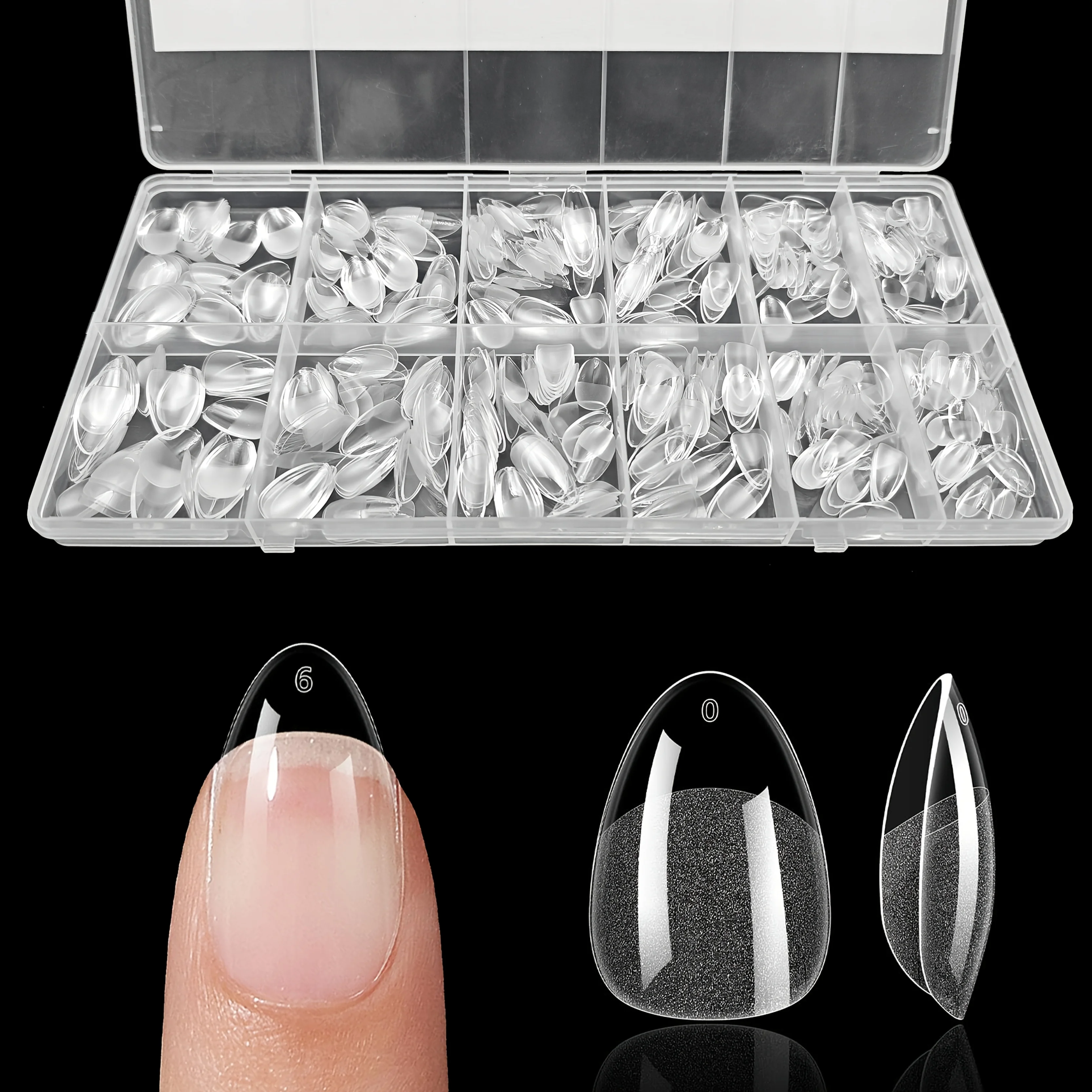 600 قطعة من أطراف الأظافر الصناعية شبه غير لامعة، نعش اللوز الفرنسي، شكل بيضاوي مربع مع حافة أمامية، أطراف أصابع سميكة