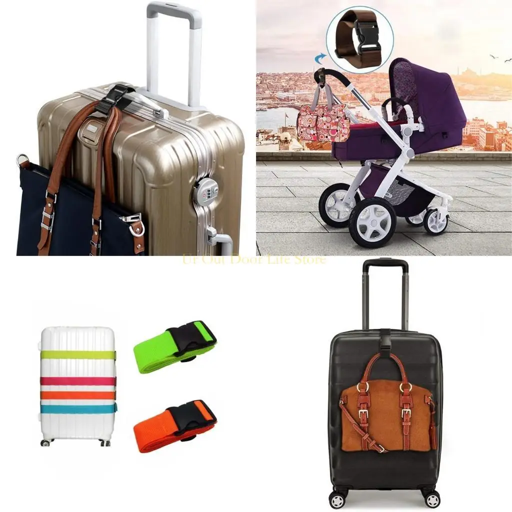 

77UF Luggage Strap Suitcases Luggage Belt Travel Bags Buckle Strap Adjustable Baggage Strap with Quick Releases Buckle Clip