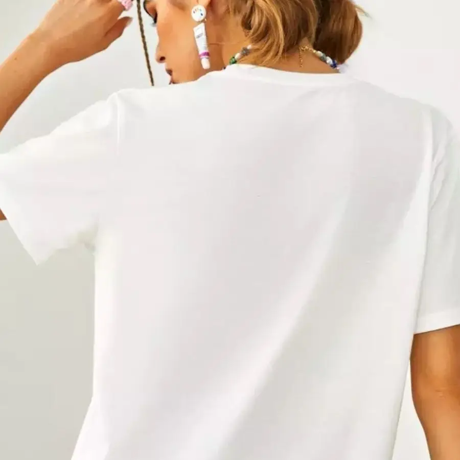 Camiseta Casual Holgada de Verano Estilo Europeo y Americano, Diseño de Sujetador Estampado, Camiseta Sexy de Manga Corta para Mujer