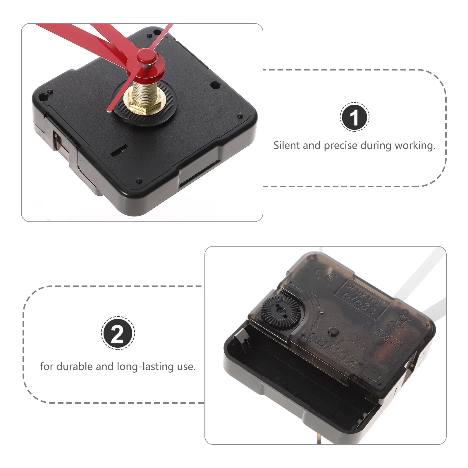 

Silent Clock Movement Kits DIY Red Straight Clock Hand Silent Mechanism High Torque Long Life Replacement