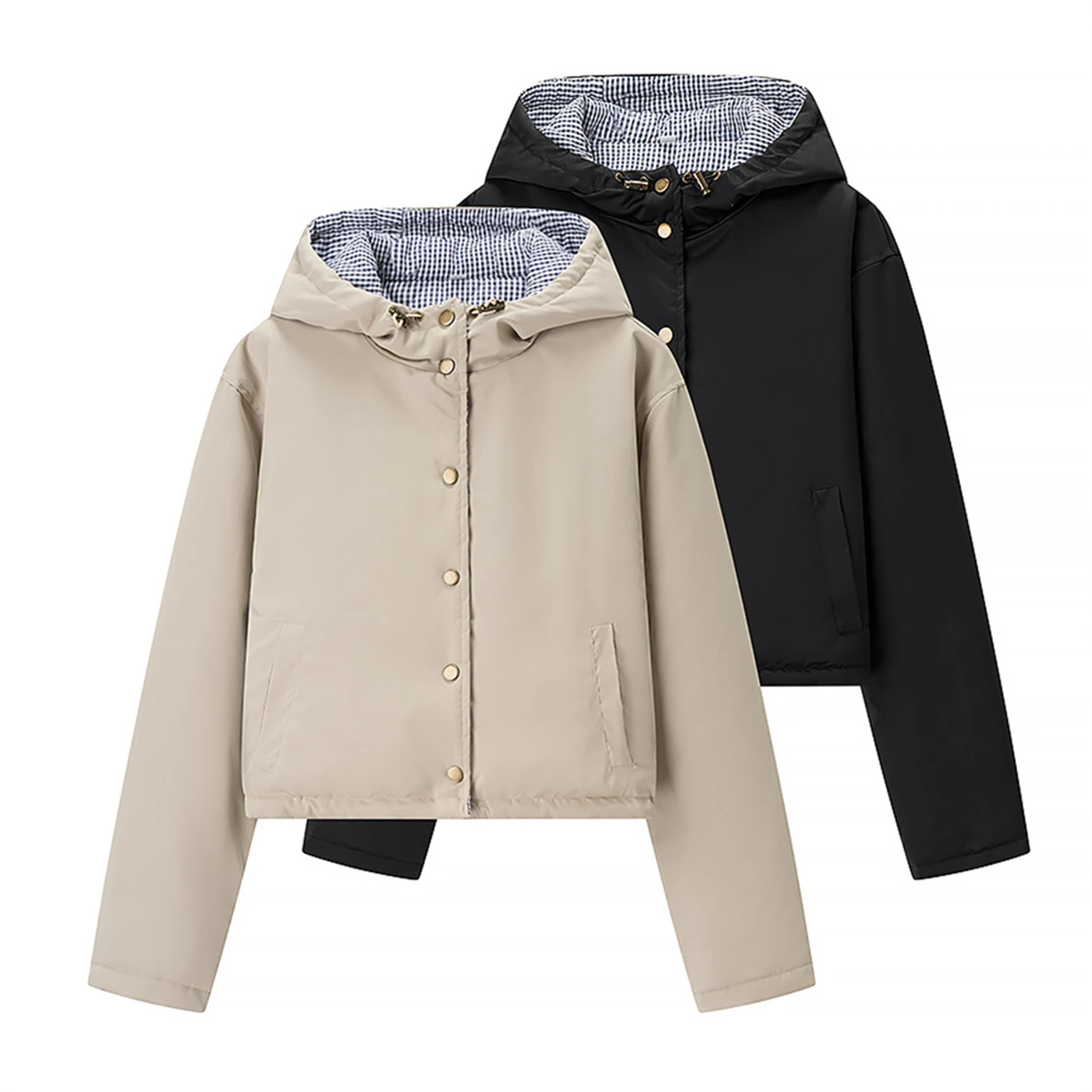 

Women's short hooded jacket fabric texture comfortable casual fashionable and versatile ladies' two-sided hooded cotton jacket