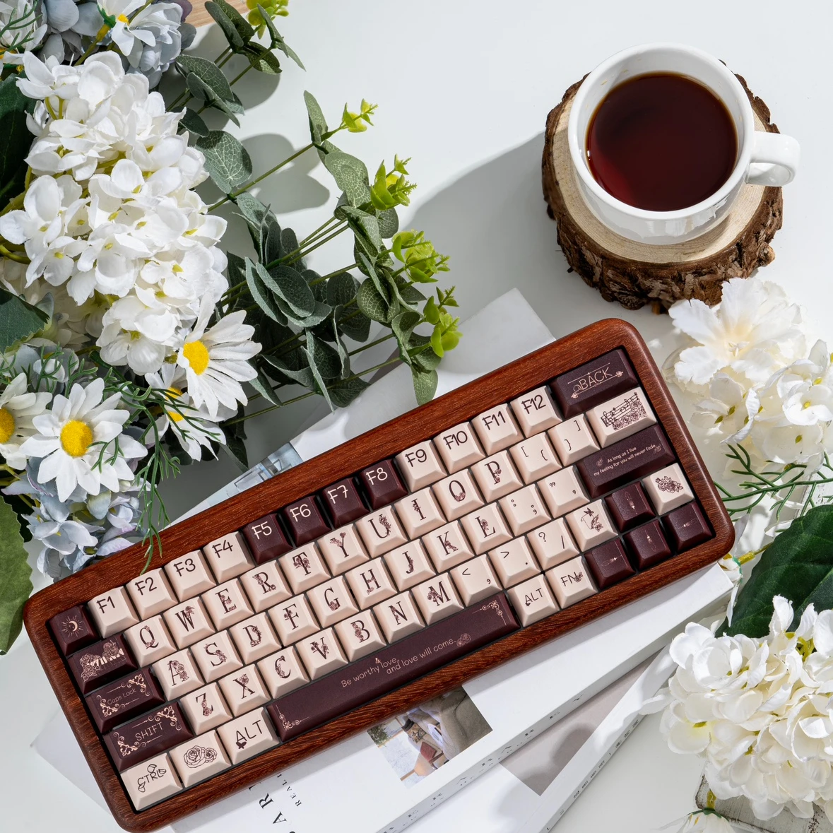 คีย์บอร์ดลายดอกกุหลาบ & 150คีย์ย้อนยุครูปเชอร์รี่ PBT คีย์บอร์ดสีระเหิดอุปกรณ์เสริมคีย์บอร์ด