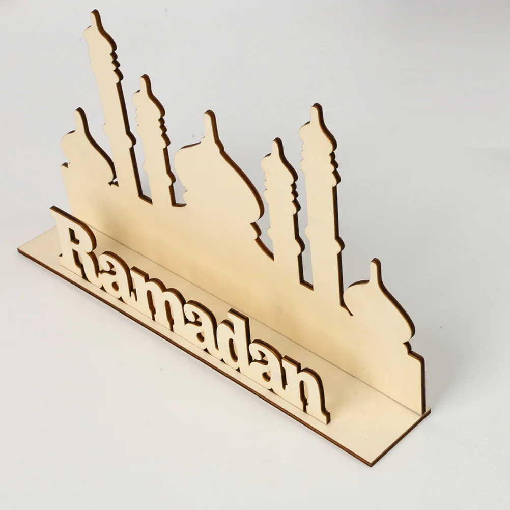 Decor Desktop Wooden Ornament Eid Sign Craft for Lesser Bairam Earth Tones -Fitr