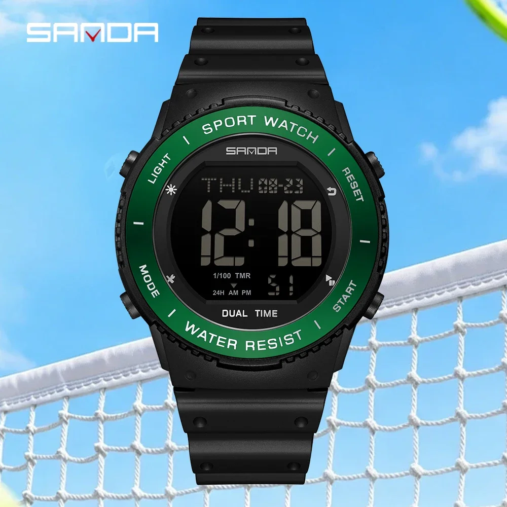 SANDA Top Brand 2230 Luxury Men's Electronic Watch Military Multi functional Sports Waterproof LED Timer Watch Alarm Clock